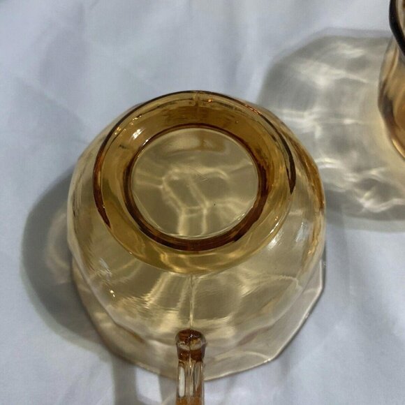 Vintage Cambridge Decagon 8 Amber Glass Cups & Saucers Signed Home Decor Tea - Picture 13 of 15